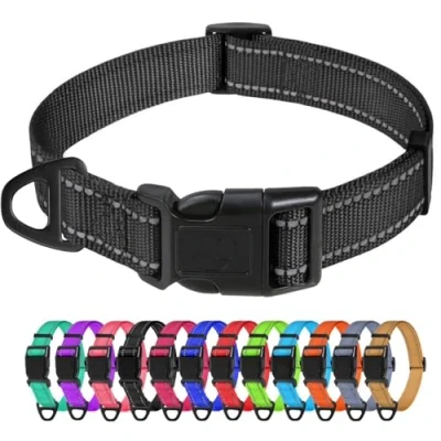 Afbeelding van TagMe Reflecterende nylon hondenhalsband, verstelbare klassieke halsband met snelsluiting gesp voor grote honden, zwart, breedte 2,5 cm