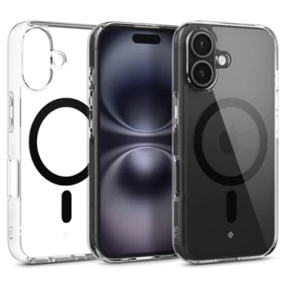Afbeelding van Caseology Capella Mag voor iPhone 16 Hoesje [Ultra Clear] Magnetische Militair Grade Drop Bescherming Zijkant Grip Patronen Case Cover Clear Black
