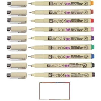 Afbeelding van Pigma MICRON Sakura 005 Set met 9 kleuren. van fineliners en 1 kaart
