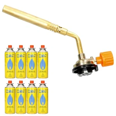 Afbeelding van Z.M.C Gasbrander 1,65 kW + 8 x gaspatronen 227 g, soldeerbrander tot 1371 C, bunsenbrander met instelbare vlam, vlamapparaat, ideaal voor op de camping