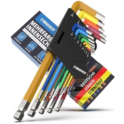 Afbeelding van STONE REEF Inbussleutelset, 13 delig, [incl. kogelkop] 1,27 10 mm zeskant multicolour set, zeskantsleutelset voor ambachtslieden, hoeksleutelset