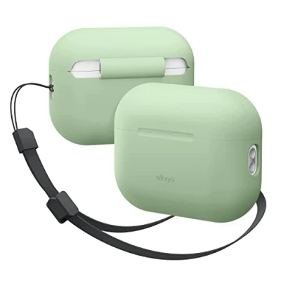 Afbeelding van elago Silicone Hoesje Compatible met Apple AirPods Pro 2e Generatie Case Cover (2022), Riem Inbegrepen, Beschermend Geval, Front LED Zichtbaar, Ondersteunt Draadloos Laden Hoes (Pastelgroen)