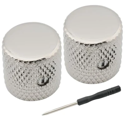Afbeelding van Musiclily Pro 1/4&quot; Stalen Universele Push on Knop Flat Top Knobs met Set Screw voor Elektrische Gitaar of Basgitaar, Nikkel (Set van 2)