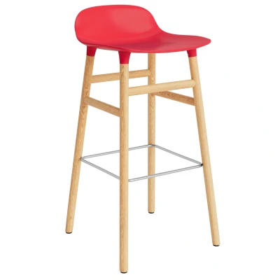 Afbeelding van Normann Copenhagen Form Barstool Barkruk 75cm Met Eiken Onderstel Felrood