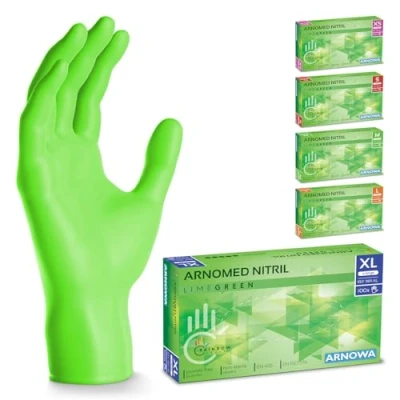Afbeelding van ARNOMED wegwerphandschoenen groen, nitril handschoenen XL, met 100 stuks per doos, poedervrij. Latexvrije rubber handschoenen, verkrijgbaar in XS, S, M, L &amp; XL