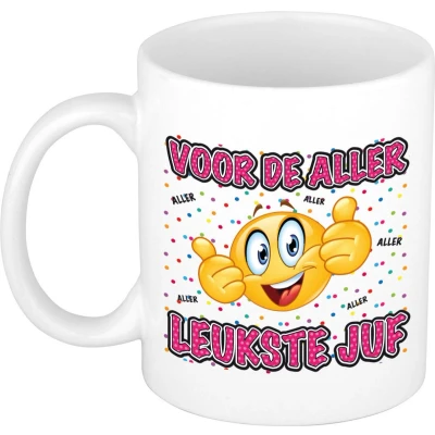 Afbeelding van Bellatio Decorations Cadeau mok/beker Voor de aller leukste juf wit 300 ml feest mokken