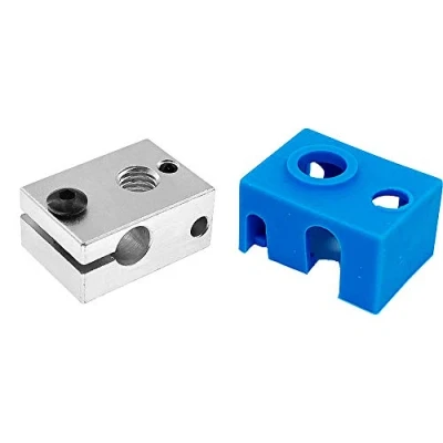 Afbeelding van 3Wthings Plated Copper koperen verwarmingsblok/heatblok geschikt voor E3D V6 PT100 Hotend 3D printers met siliconen sok (blauw)