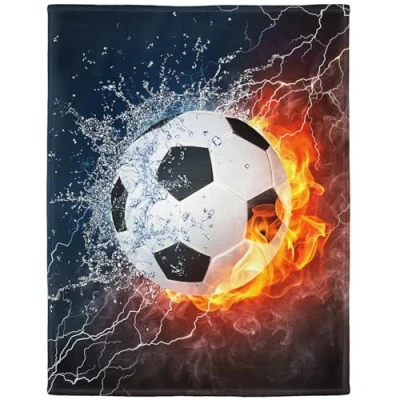 Afbeelding van YISUMEI Deken 150 x 200 cm Knuffeldeken Zacht Flanel Zachte Fleece Bedsprei Sportserie Voetbal Vuur Bliksem