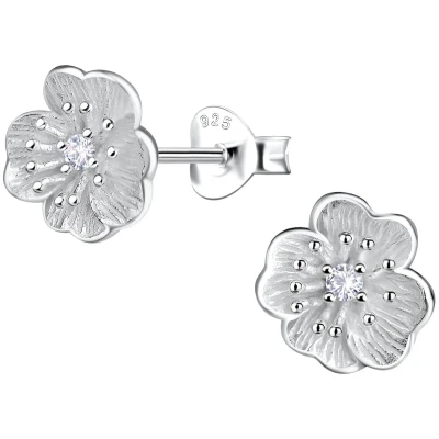 Afbeelding van JoyS Zilveren bloem oorbellen 9 mm zirkonia massief sterling zilver 925