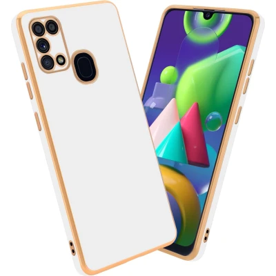 Afbeelding van Cadorabo Hoesje geschikt voor Samsung Galaxy M31 in Glossy Wit Goud Beschermhoes Case Cover van flexibel TPU silicone en met camerabescherming