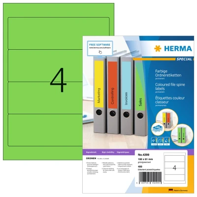 Afbeelding van Herma Ordneretiketten, A4, 192 x 61 mm, groen, permanent hechtend