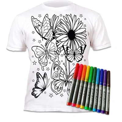 Afbeelding van Splat Planet Kleur in Vlinder T shirt met 10 niet giftige wasbare magische pennen binnen en was uit (7 8 jaar)