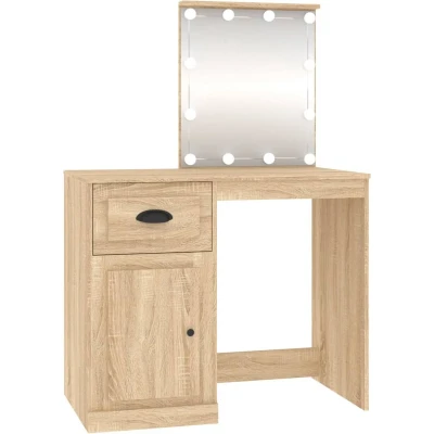 Afbeelding van Make up tafel met LED 90X50X132,5 Cm Bewerkt Hout Sonoma Eikenkleur eiken /
