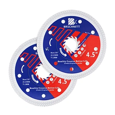 Afbeelding van Super dunne diamant porselein zaagblad met X tanden, BRSCHNITT 2 stks 4 1/2 Inch (115mm) snijschijf versterkte kern centrum voor droge/nat snijden tegel keramische marmer graniet