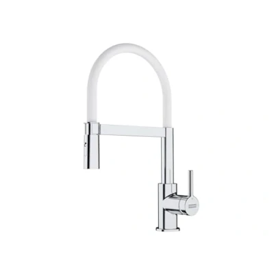 Afbeelding van Franke 115.0626.088 Lina semi pro Chroom/witte kraan voor gootstenen met uittrekbare uitloop en spuitfunctie chroom/wit 115.0626