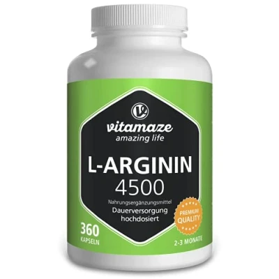 Afbeelding van L Arginine 4500 mg, Hoge Dosis, Zuivere Vitaminen, 360 Capsules, 2 3 Maanden Voorraad, Beste Bio Beschikbaarheid, Supplement zonder Additieven, Made in Germany