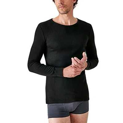 Afbeelding van Damart Thermolactyl T shirt met ronde hals, fleece ribben, Zwart, S