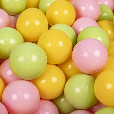 Afbeelding van KiddyMoon 100 ∅ 7cm kinderballen speelballen voor ballenbad baby plastic ballen made in eu, licht groen/geel/roze