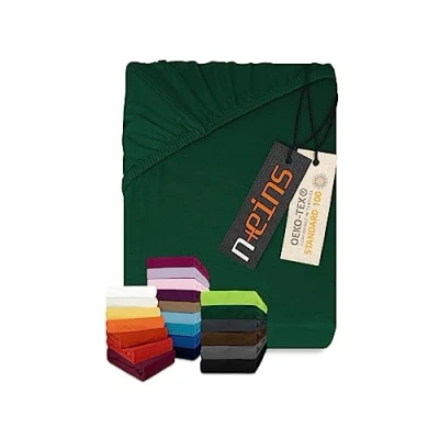 Afbeelding van npluseins klassiek Jersey hoeslaken verkrijgbaar in 34 trendy kleuren en 6 verschillende maten 100% katoen, 200 x 220 cm, donkergroen