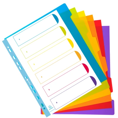 Afbeelding van Exacompta ref. 3806E Halfdoorzichtige stevige polypropyleen tabbladen met 6 neutrale Campus tabs Afdrukbare indexpagina Formaat A4 Maxi Doorschijnende kleuren
