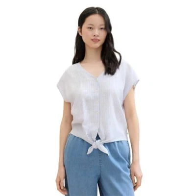 Afbeelding van TOM Tailor Denim MIT Knotendetail Blouse, Dames, Maat: Medium, Light blue white small stripe