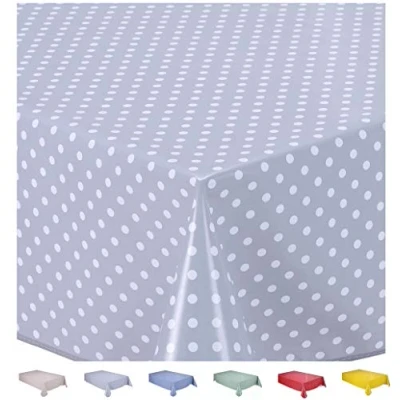 Afbeelding van Home Direct Tafelkleed van pvc, rechthoekig, 140 x 200 cm, kleine stippen, lichtgrijs