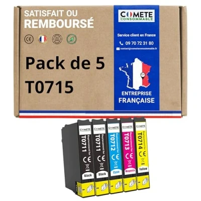 Afbeelding van COMETE T0715 5 Inktcartridges Compatibel met Epson Guépard (T0711 + T0712 T0713 T0714) voor D120 D78 DX4000 8 Zwart 4 Cyaan Magenta Geel