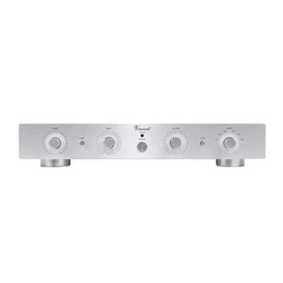 Afbeelding van Vincent SA 32 High End hybride voorversterker, hifi voorversterker in volledig metalen behuizing, warm dynamisch geluid, analoge cinch en XLR uitgangen, afstandsbediening, zilver
