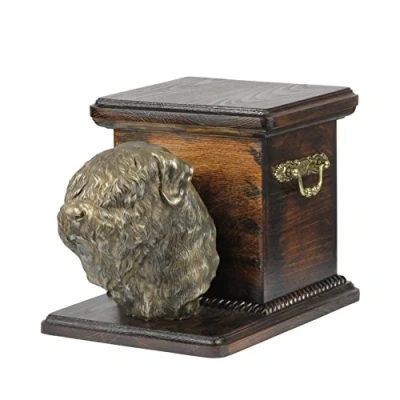 Afbeelding van Art Dog Handgemaakte Aangepaste Hondenherdenkingsurn Koudgegoten Bronzen Hondenkop op Berkenbasis Gepersonaliseerde Hondencrematiedoos 19x31x22cm Zwarte Russische terriër