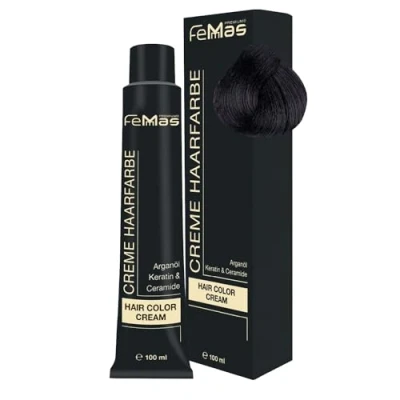 Afbeelding van FemMas Haarverf, donkerbruin, intensieve 3.0, professionele crème haarkleur in bruin met voedende arganolie, keratine en ceramiden, als permanente haarkleuring of kleuring, 100 ml
