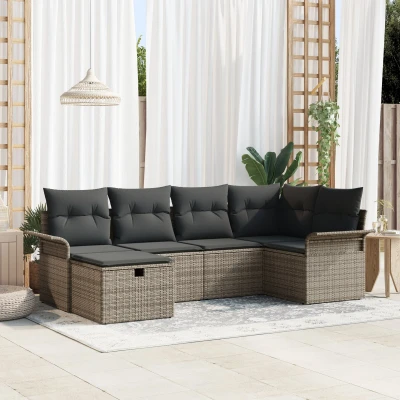Afbeelding van vidaXL 6 delig Tuin Sofa Set met Kussens Grijs Poly Rattan