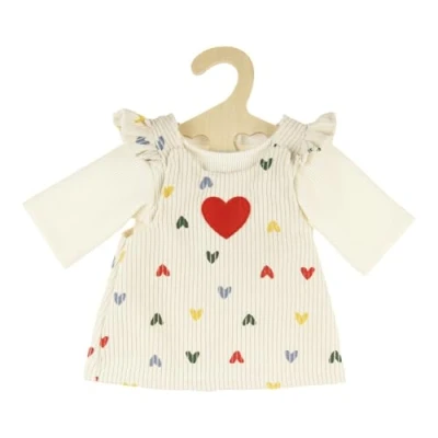 Afbeelding van Heless 2530 Poppenkleertjes &#039;&#039;Hart Confetti&#039;&#039;, 2 delige set met ribfluwelen jurk en T shirt, voor poppen knuffels maat 35 45 cm