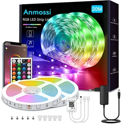 Afbeelding van Anmossi LED Strip 20m,Smart Bluetooth RGB Ledstrip,Bestuurbaar via APP en Afstandsbediening,met Muziekmodus,Ledstrip Light voor Slaapkamer,Party,Decoratie