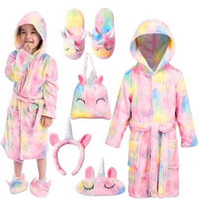Afbeelding van JOYIN Giggling Getup Kindergewaden voor meisjes, roze peuter badjas met capuchon, kerstpyjama roze, L