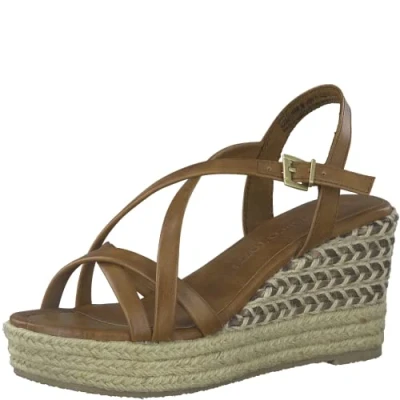 Afbeelding van Marco Tozzi Sandalen met sleehak, Dames, Maat: 40, Cognac Hoogwaardig imitatieleer