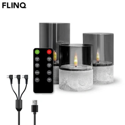 Afbeelding van FlinQ Luxe Oplaadbare LED Kaarsen Inclusief Afstandsbediening met Timer en Dimfunctie Nep Flikkerende Vlam Dinerkaarsen Oplaadbaar 3 stuks Stone Look