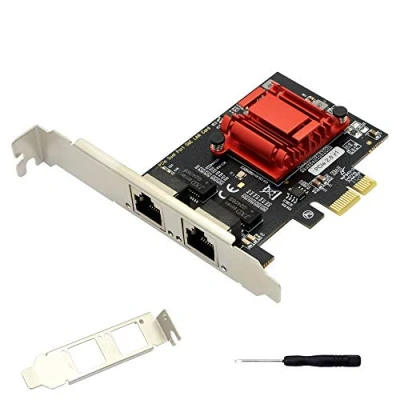 Afbeelding van Dual Port Gigabit Ethernet Converged PCI E x1 kaart, 2X RJ45 Network Interface Controller Adapter, met 82575EB Chipset voor Desktops, werkstations, servers, Low Profile Bracket.