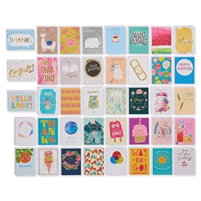 Afbeelding van UK Greetings Multipack van 40 kaarten voor alle gelegenheden hem/haar/vriend vrolijke ontwerpen met aandenken doos