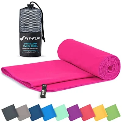 Afbeelding van Microvezel handdoeken compact, ultralicht &amp; sneldrogend handdoek de perfecte sporthanddoek, strandlaken en reishanddoek (100x200cm 1 stuk, Magenta)