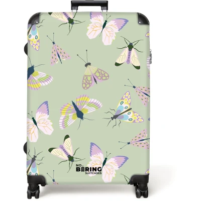 Afbeelding van NoBoringSuitcases.com® Koffer groot Reiskoffer lichtgewicht Groen met vlinders Rolkoffer 4 wielen Grote trolley XL 98 liter bagage