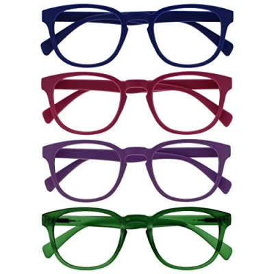 Afbeelding van Opulize Pop 4 Stuks Retro Ronde Blauw Roze Purper Groen Mannen Vrouwen Leesbril Scharnieren Met Veer RRRR2 3456 +3,50