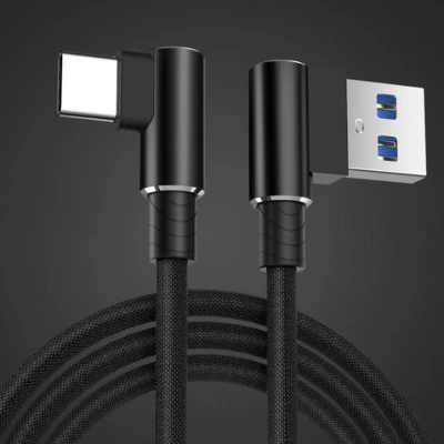 Afbeelding van Premium USB C haaks naar A snellaadkabel USB2.0 tot 3A / zwart 3 meter