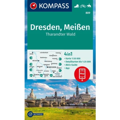 Afbeelding van KOMPASS Wanderkarte 809 Dresden, Meißen, Tharandter Wald 1:50.000: 4in1 Wanderkarte, mit Aktiv Guide und Detailkarten inklusive Karte zur offline ... Fahrradfahren. Skitouren. Langlaufen.