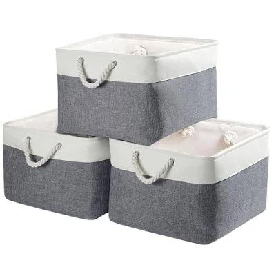 Afbeelding van Mangata Extra grote opbergdoos, set van 3, canvas stoffen opbergmanden met handgrepen voor kasten, kledingkast, planken, badkamer, kleding, speelgoed, handdoek (opvouwbaar, koud grijs wit)