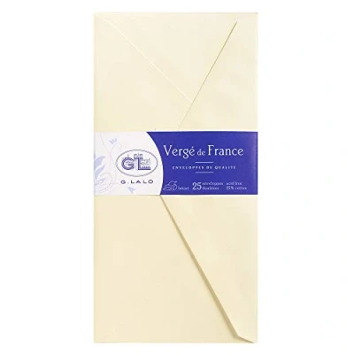 Afbeelding van G.Lalo 22716L enveloppen Vergé de France (perfect voor je uitnodigingen, DL, 11 x 22 cm, 25 enveloppen, ivoor)