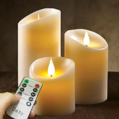 Afbeelding van Da by LED kaarsen 4 &quot;5&quot; 6 &quot;Set van 3 realistische dansende flikkerende lont voor feesten, thuis, openbare elegante evenementen, batterijvoeding, afstandsbediening met 10 toetsen, ivoorkleur.