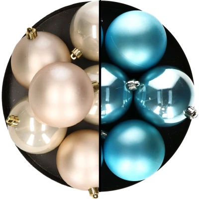 Afbeelding van Decoris kerstballen 12x st 8 cm champagne en blauw kunststof Kerstbal