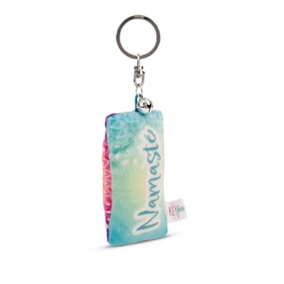 Afbeelding van sleutelhanger Mini Pluchekussen &quot;Namasté&quot; 8cm met Belletje kleurrijk Een trouwe metgezel voor rugzak of tas, jong en oud 62099