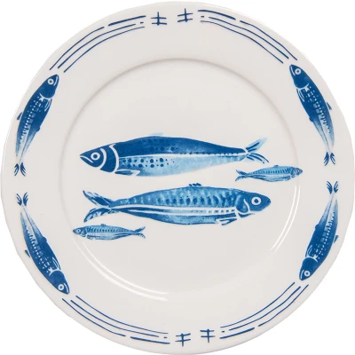 Afbeelding van Clayre &amp; Eef Dinerbord Ø 26 cm Wit Blauw Porselein Vissen Eetbord Groot bord