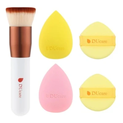 Afbeelding van DUcare 4 Stks &amp; 1 st Make Up Sponzen Foundation Borstels Ideaal Voor Onberispelijke up, Non Latex Blender Schoonheid Poeder Puffs Kabuki Platte Top Gezicht Borstel